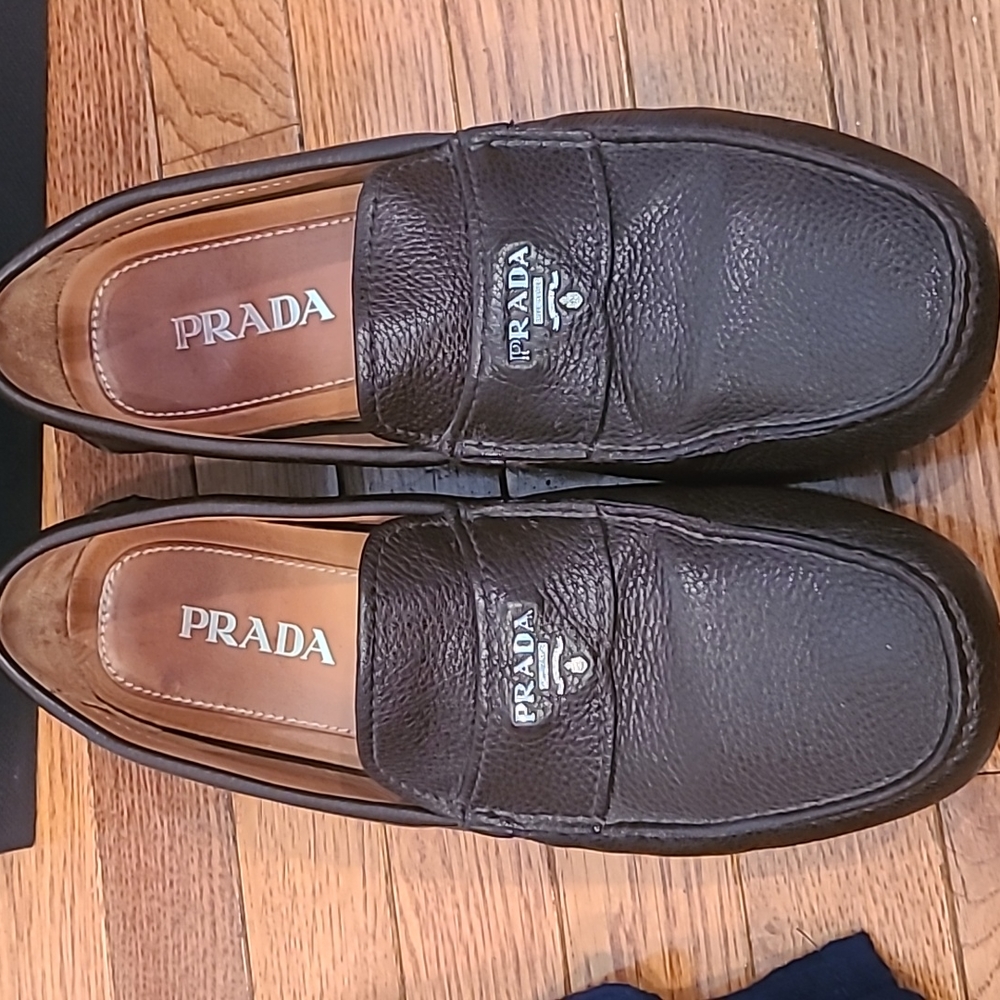 Men's Brown Pebbled Leather Prada Loafers